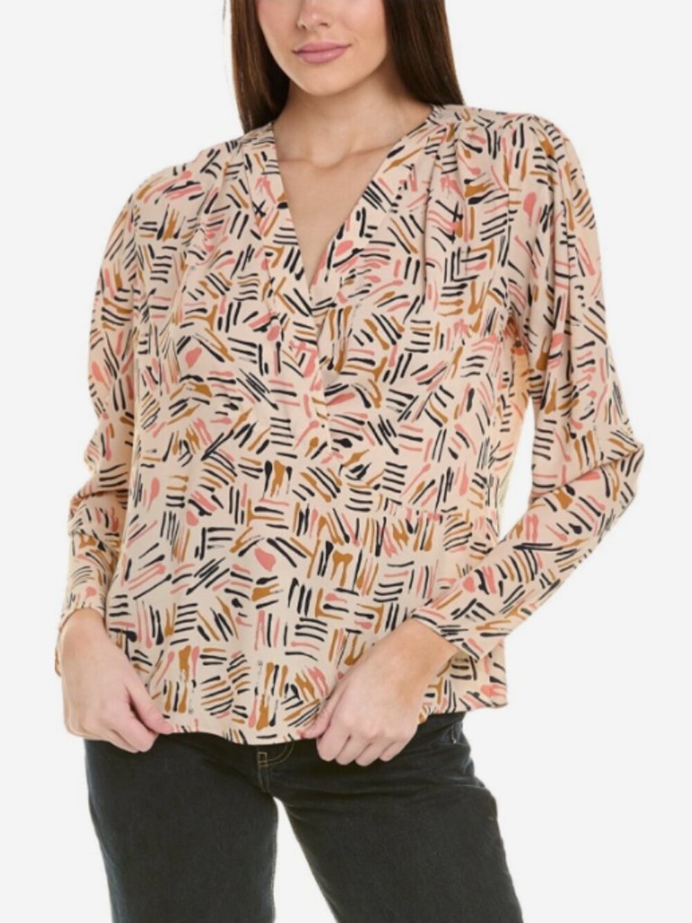 Cabi #4162 Marni Blouse Front Crossover Brushstroke Print Sheer Blouse Sz M